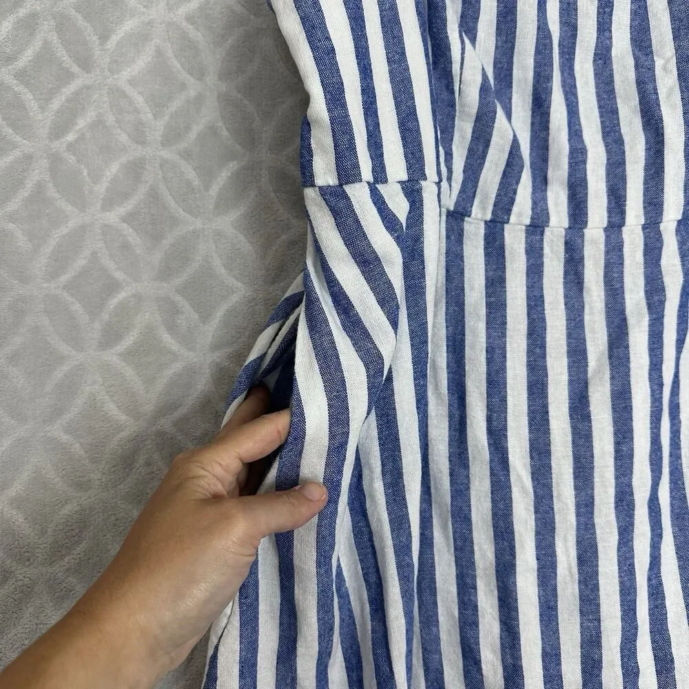 Old Navy Fit & Flare Linen Blend Mini Dress XXL Blue White Stripe Smocked Summer